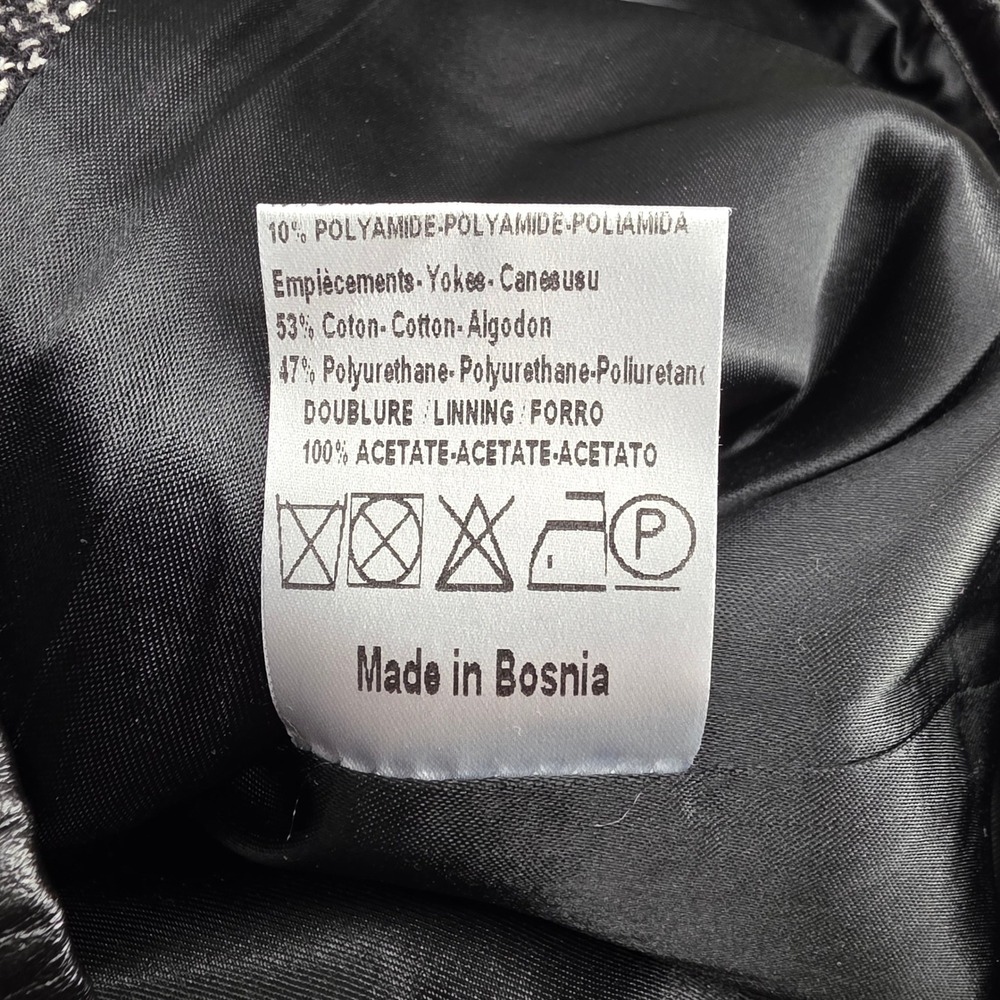 Sandro Tweed Jacket Black White Leather Trim Blazer Women‎ Size 36 - Picture 4 of 11